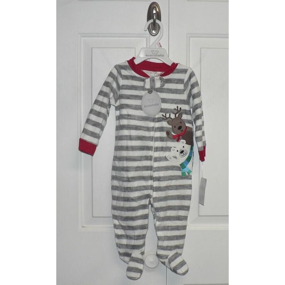 Koala Baby Long Sleeve Striped Fleece Reindeer & Bear Footed Jumper 6-9M‎ $18